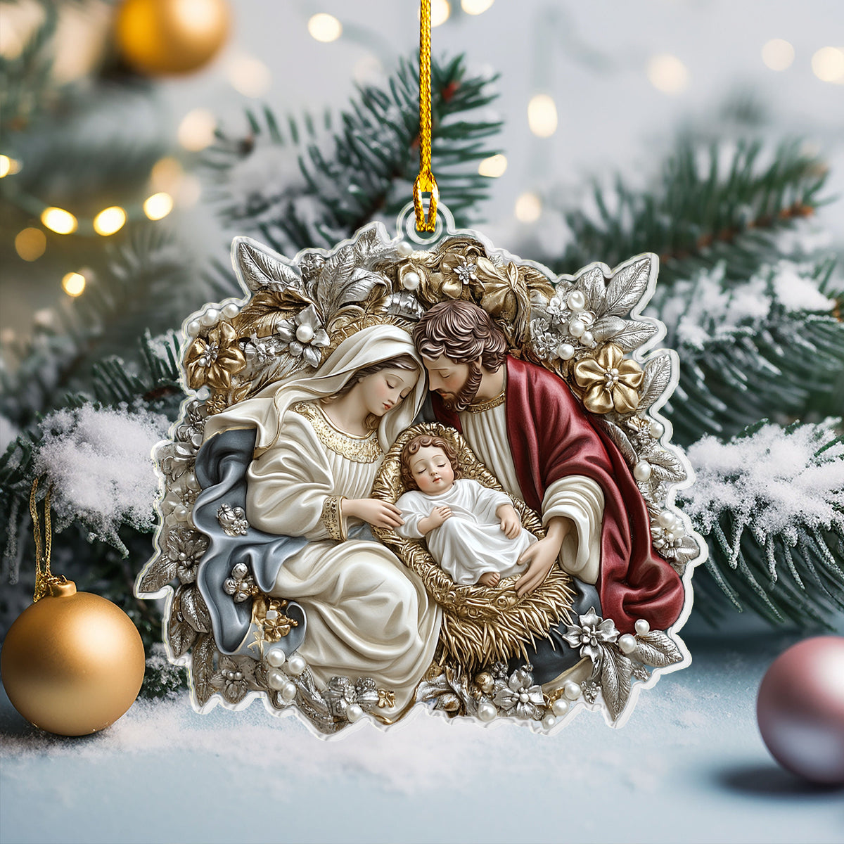 Glänzendes 2D-Ornament aus Acryl – Weihnachtssegen mit der Geburt Christi