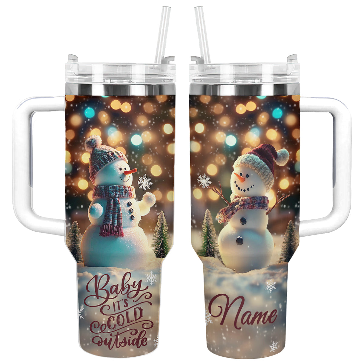 Shineful Glossy Tumbler Personalized Happy Snowman