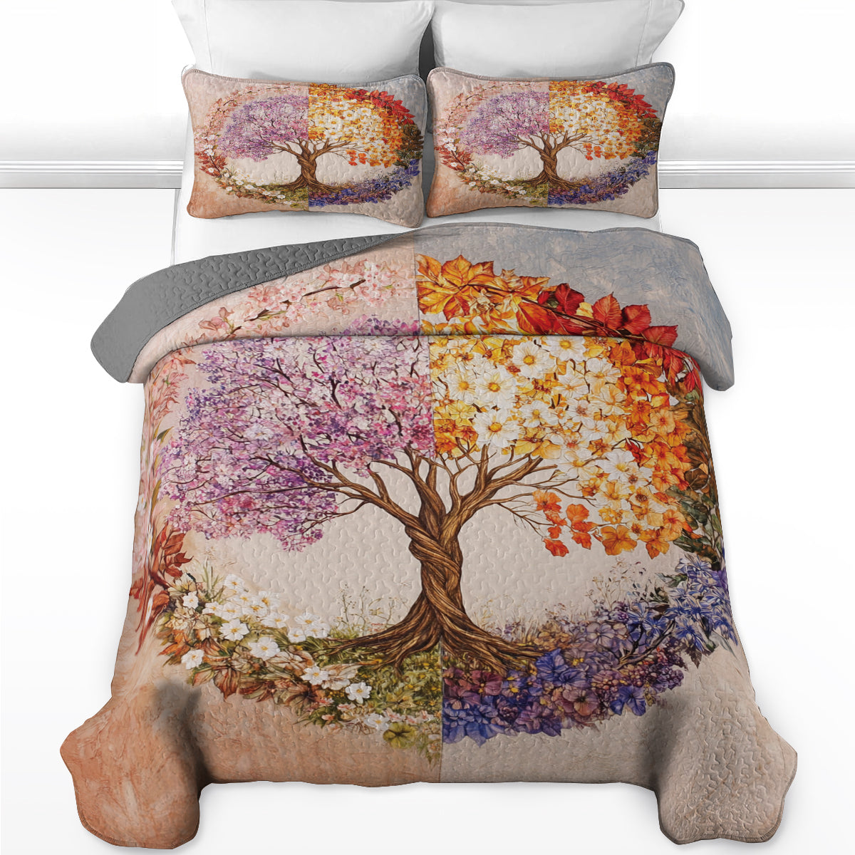 Shineful All Season Quilt 3-Piece Set Four Seasons Tree