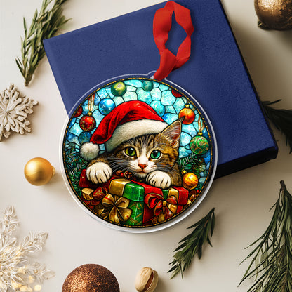 Shineful 2D Acrylic Ornament Cute Cat With Christmas Surprise