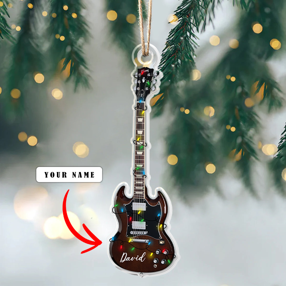 Glänzendes personalisiertes 2D-Acryl-Ornament – ​​Gibson SG-Gitarre 