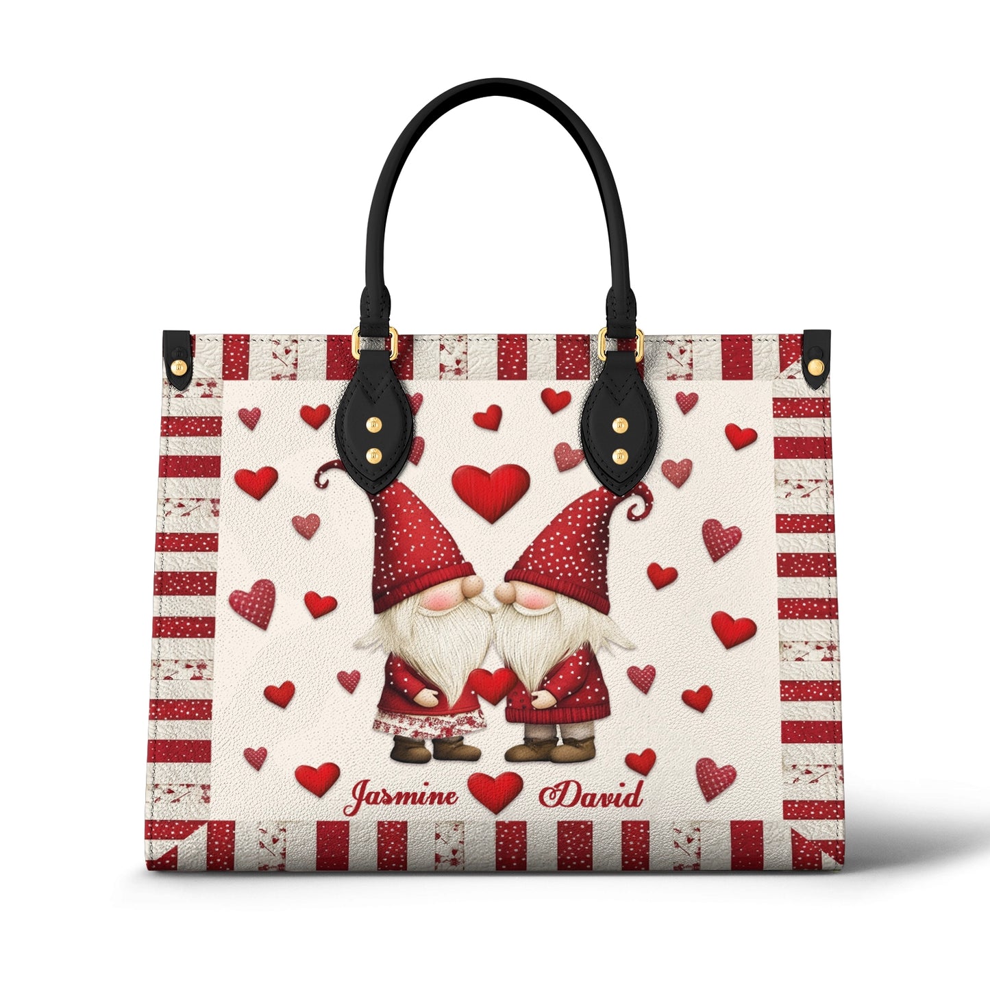 Shineful Leather Bag  Personlized Hugging Hearts Gnome