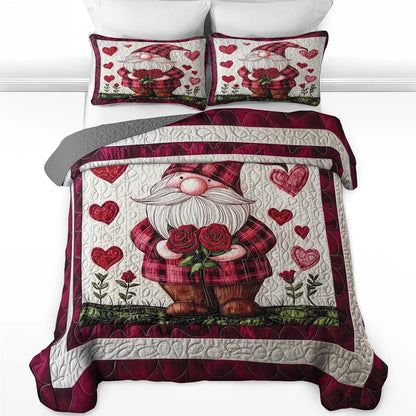 Shineful All Season Quilt 3-Piece Set Valentine Cuddle Heart Gnome