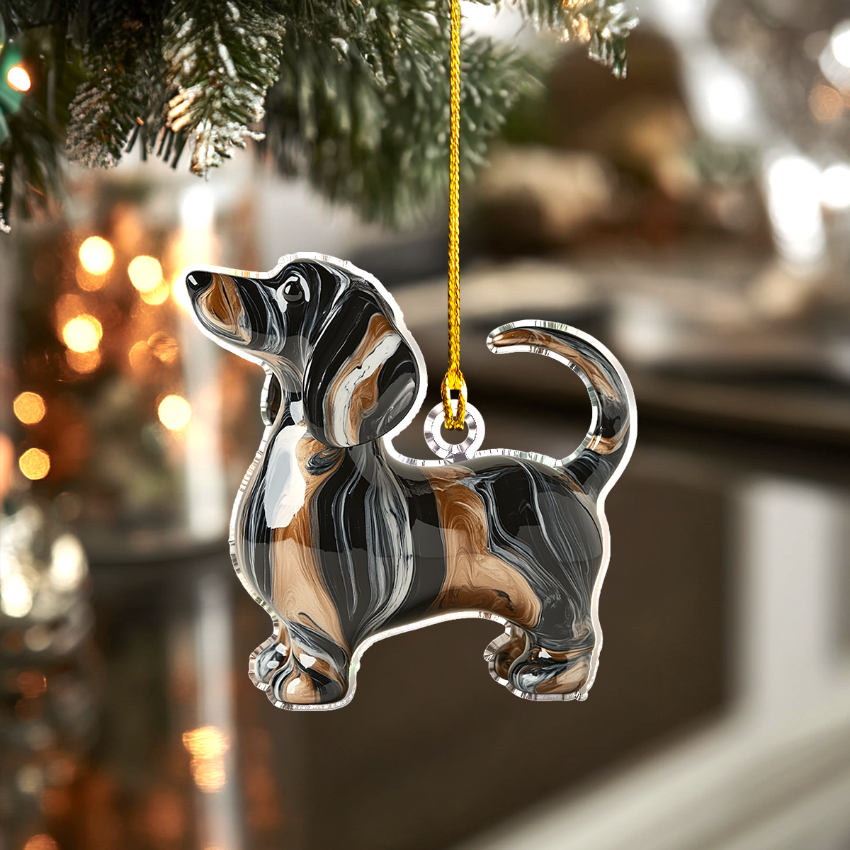 Shineful 2D Acrylic Ornament Festive Fluid Dachshund Delight