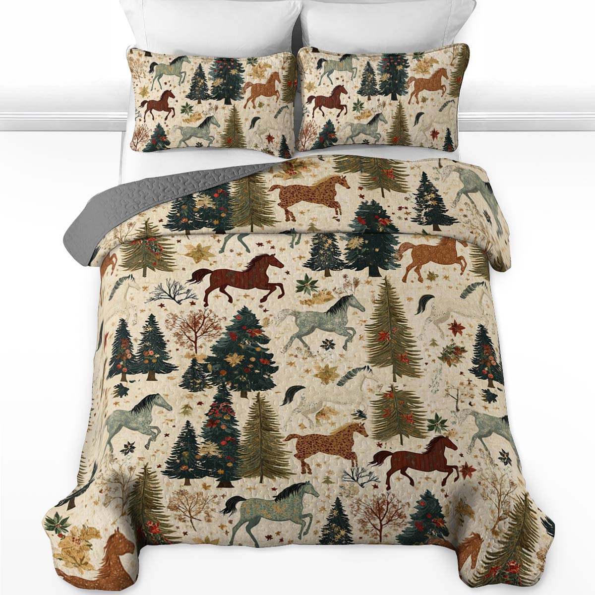 Shineful All Season Quilt 3-Piece Set Happy Horse Christmas Lovely