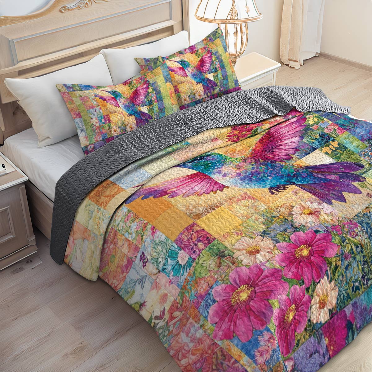 Shineful All Season Quilt 3-Piece Set Beautiful Hummingbird