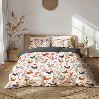 Shineful 3 Pieces Duvet Cover Set Chicken Flower