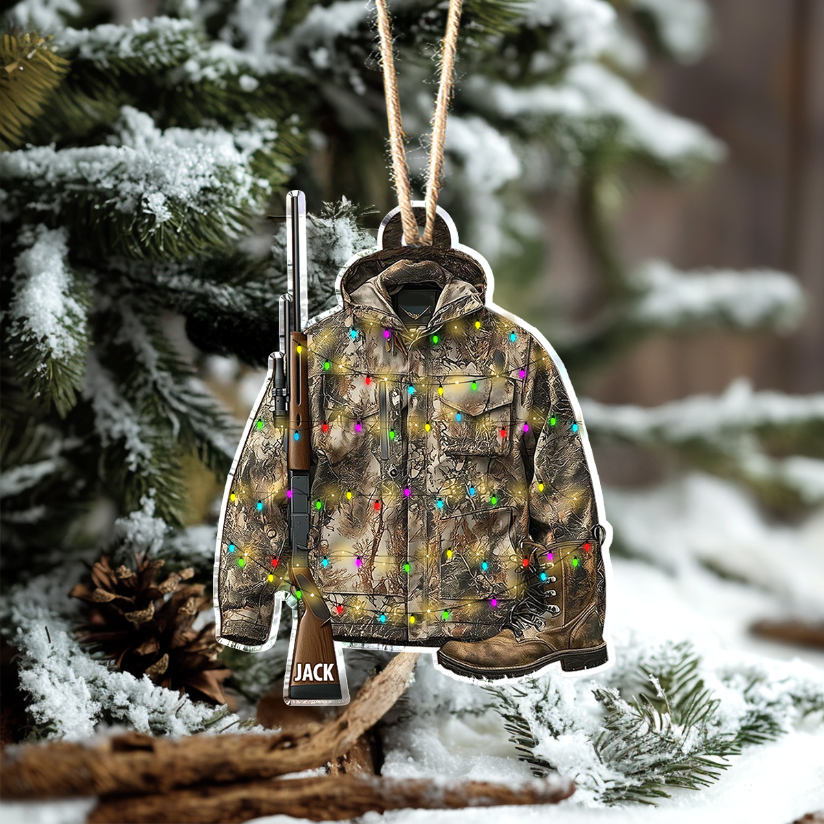 Ornement de Noël personnalisé en acrylique 2D Shineful motif camouflage chasseur