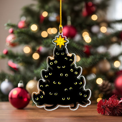 Ornement acrylique 2D brillant pour sapin de Noël en forme de chaton noir