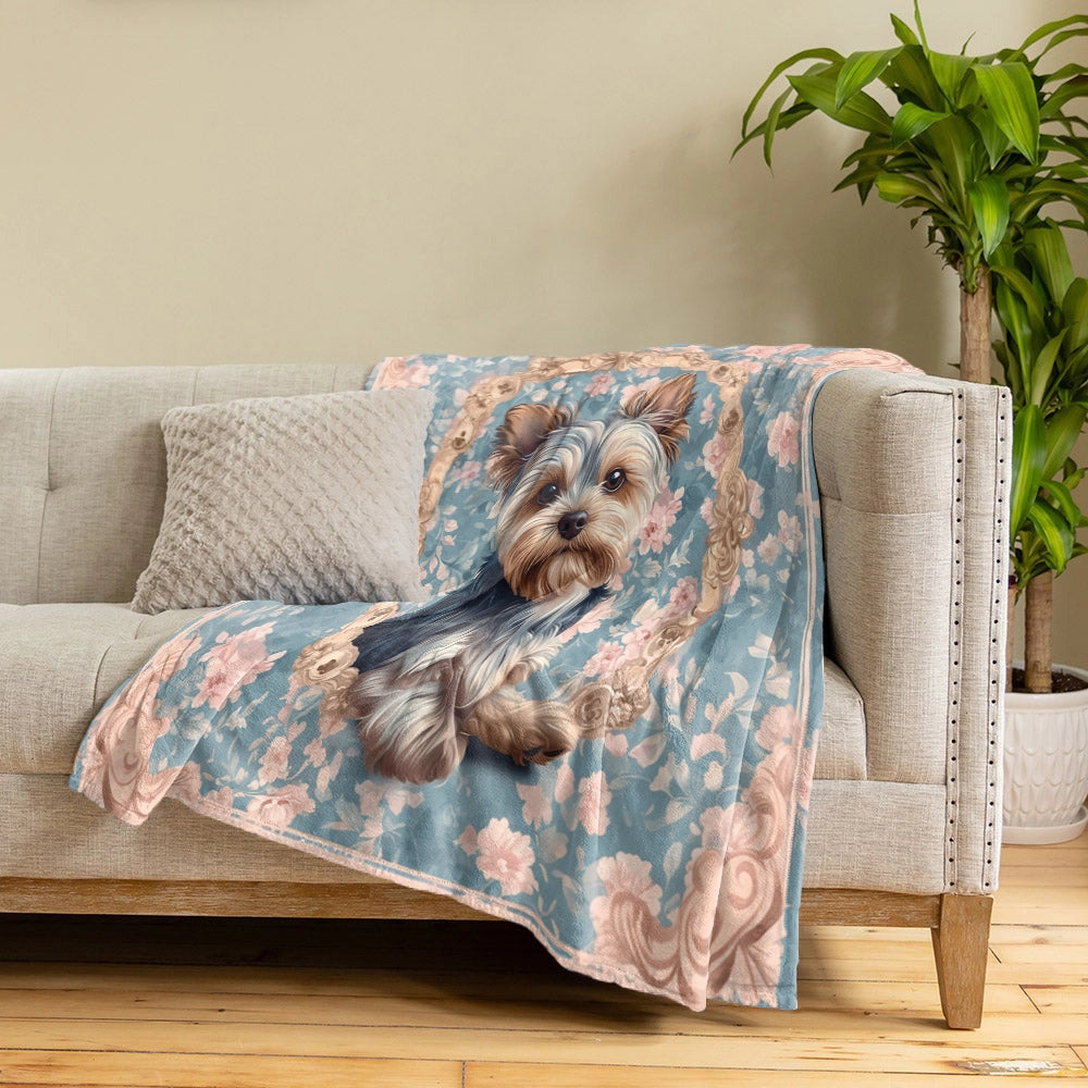 Shineful Fleece Blanket Yorkie Blossom Elegance