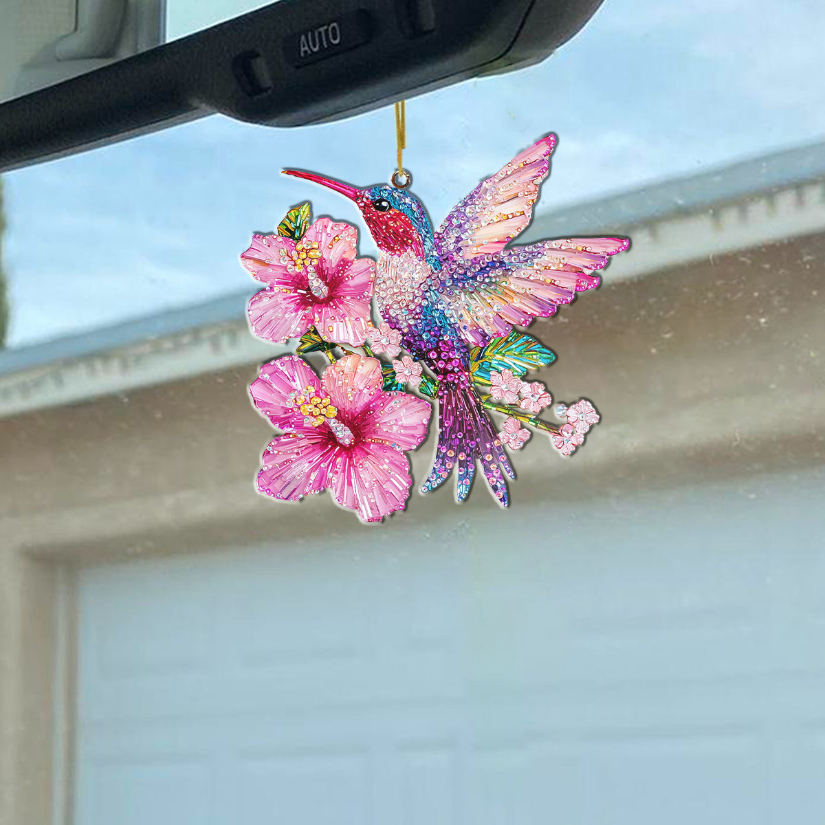 Shineful 2D Acrylic Ornament Sparkling Floral Hummingbird