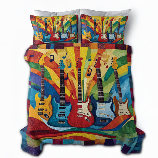 Shineful All Season Quilt 3-Piece Set Colorful Guitars