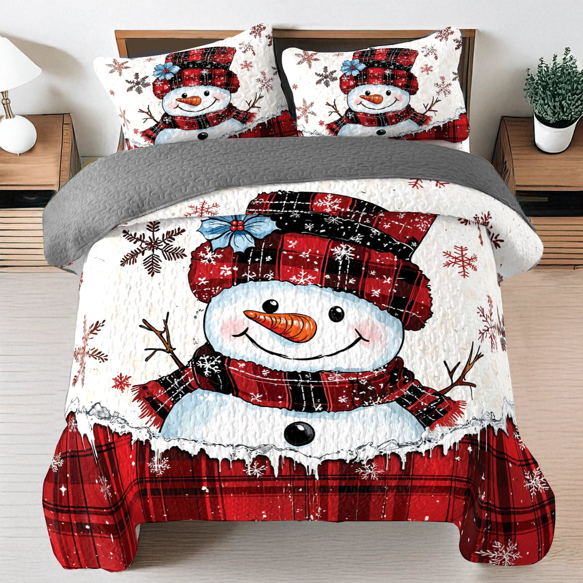 Shineful All Season Quilt 3-teiliges Set - Plaid Snowman Joy 