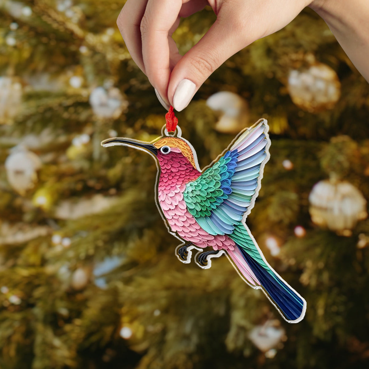 Shineful 2D Acrylic Ornament - Rainbow Feather Hummingbird