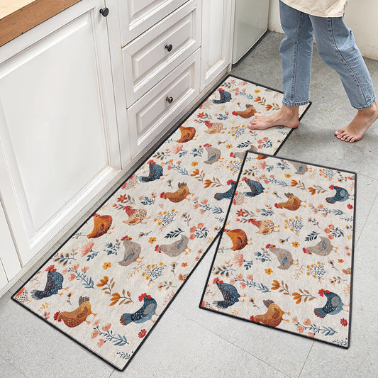 Tapis de sol antidérapant ultra fin Shineful, tapis de cuisine, motif poulet et fleur