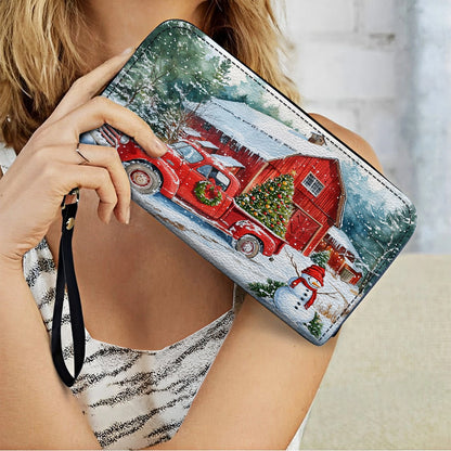 Shineful Leather Clutch Purse With Wristlet Strap Festive Farm