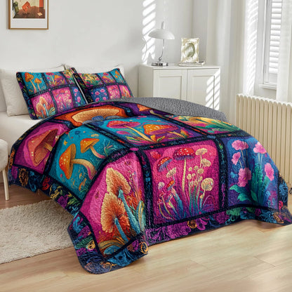 Shineful All Season Quilt 3-Piece Set Hippie Mystic Mushroom Dream