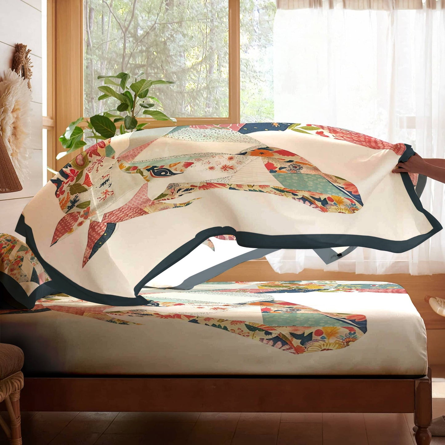 Shineful 4-Piece Bed Sheet Set Charming Floral Horse