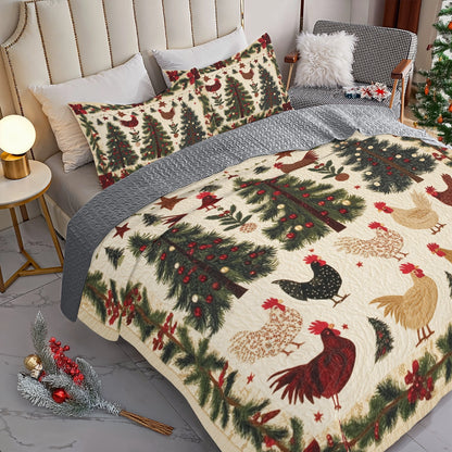 Shineful All Season Quilt 3-Piece Set Festive Rooster Farmyard