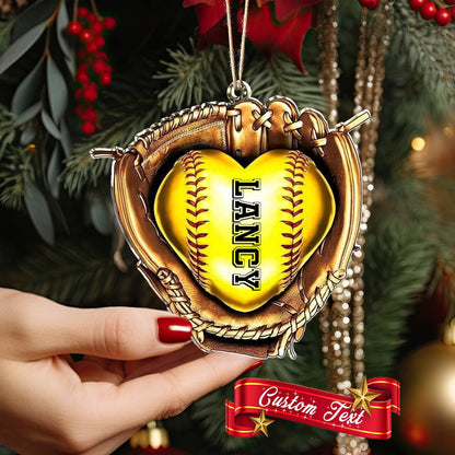 Glänzendes 2D Acryl Ornament Personalisiertes Softball Herz 