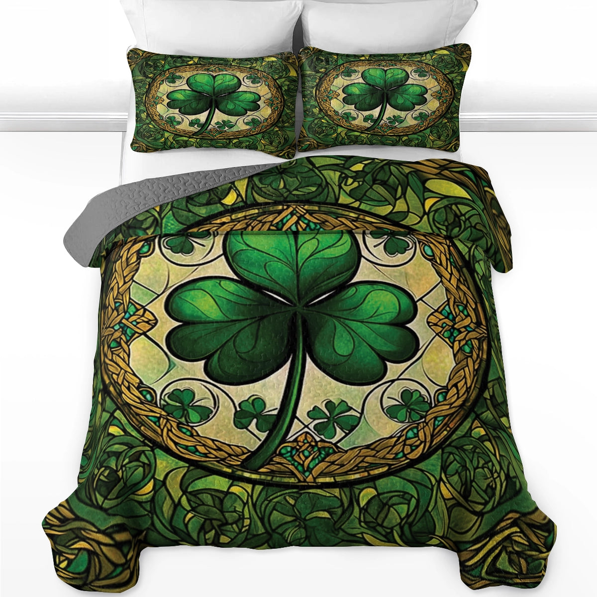 Shineful All Season Quilt 3-Piece Set - Celtic Shamrock Serenity