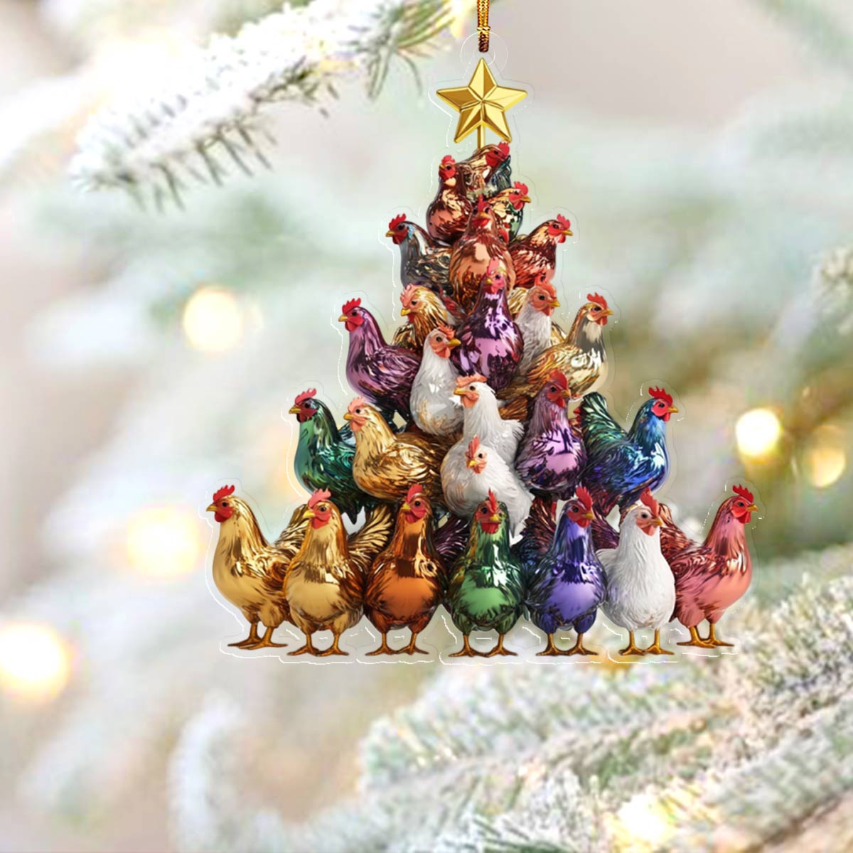 Shineful 2D Acrylic Ornament Amazing Colorful Chickens Christmas