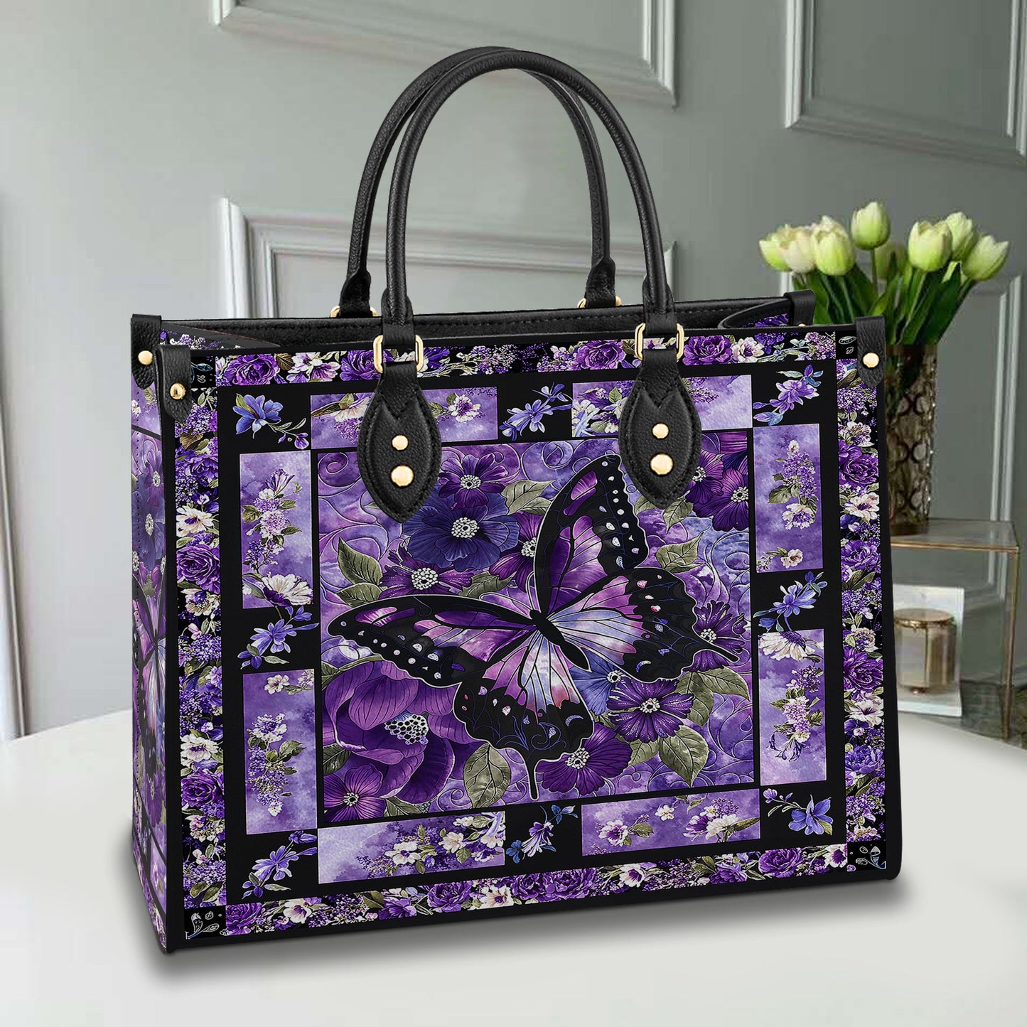 Shineful Leather Bag Gorgeous Purple Butterfly Flowers