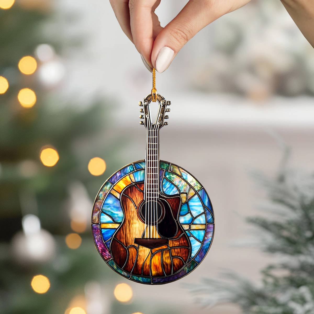 Shineful 2D Acrylic Ornament Stained Glass Guitar