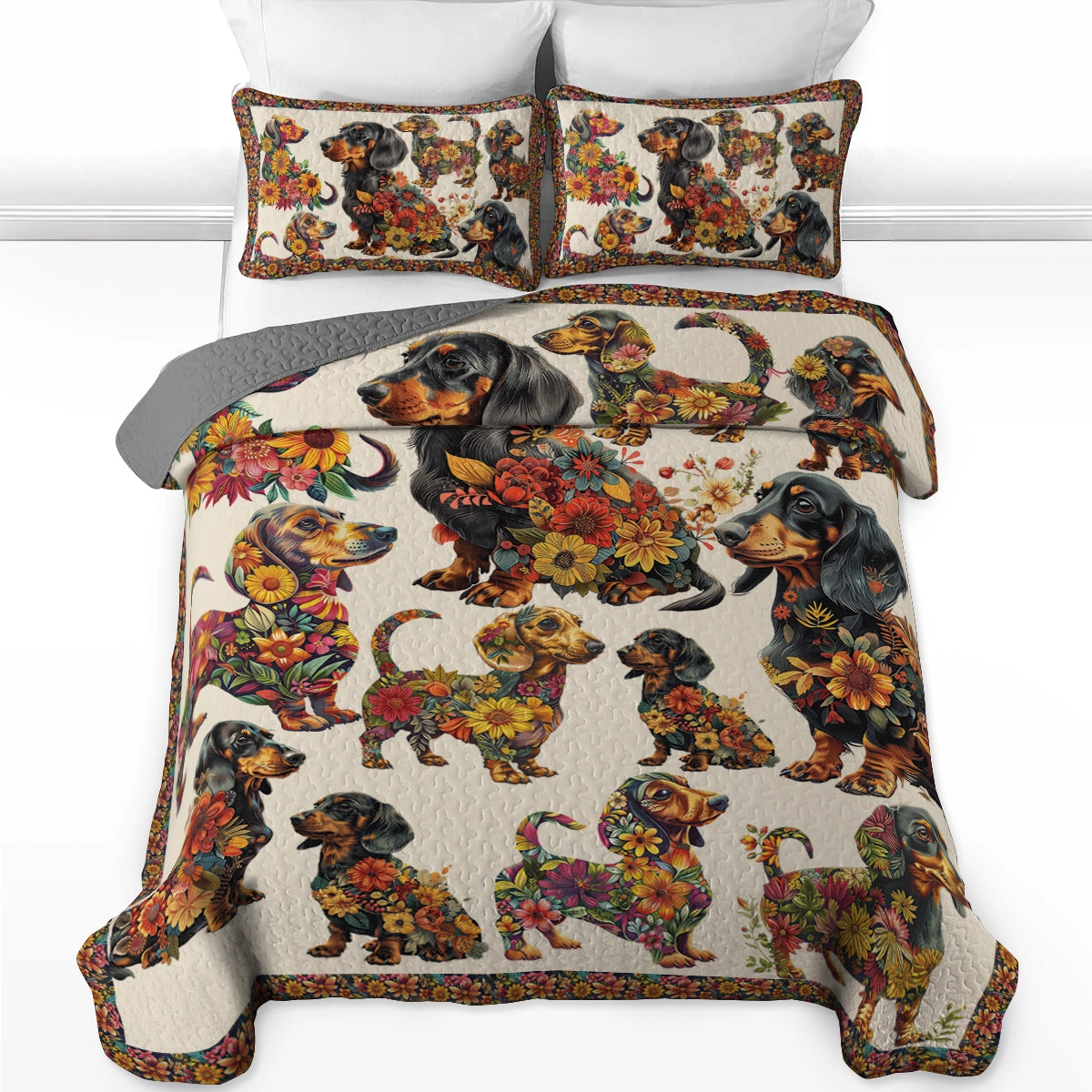 Shineful All Season Quilt 3-Piece Set - Dachshund Bloom