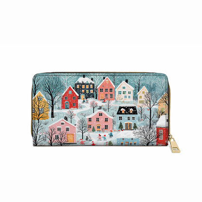 Shineful Leather Clutch Purse With Wristlet Strap Handle Christmas Winter Wonderland