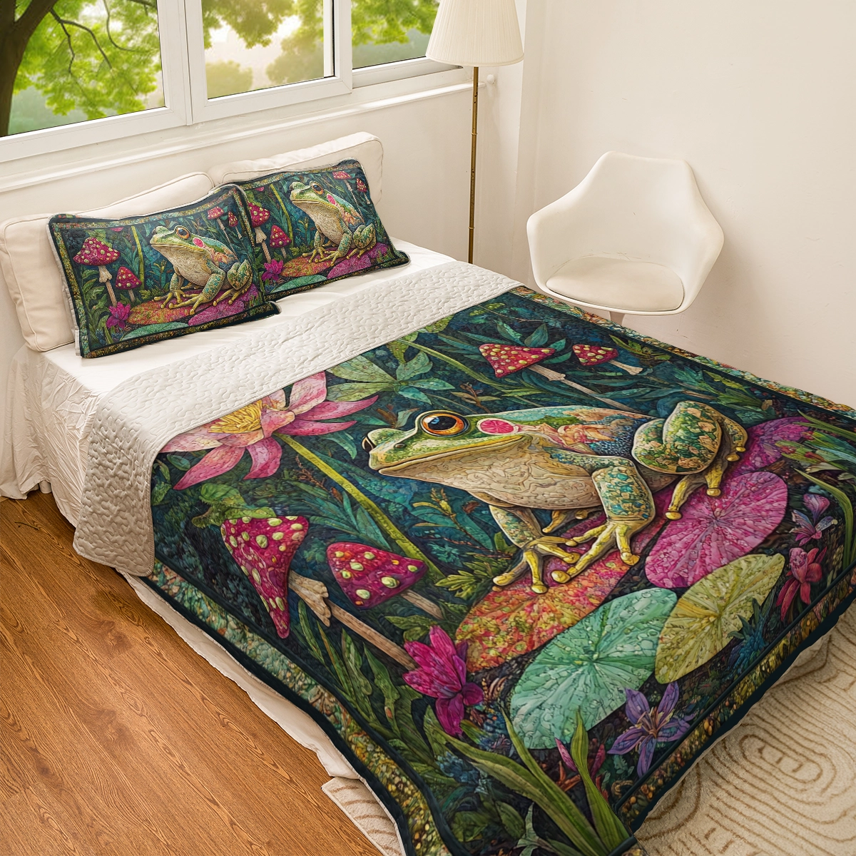 Shineful All Season Quilt 3-Piece Set Frog Leafy Retreat