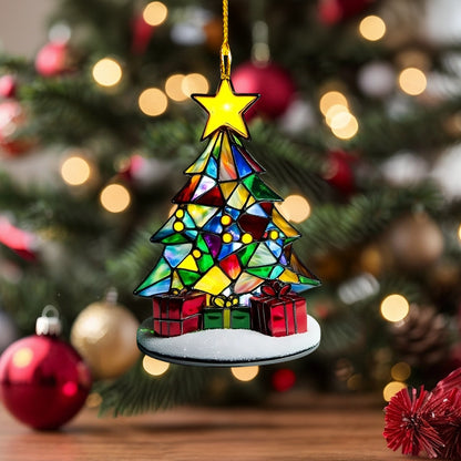 Glänzendes 2D-Acryl-Ornament – ​​Weihnachtsbaum aus Buntglas 