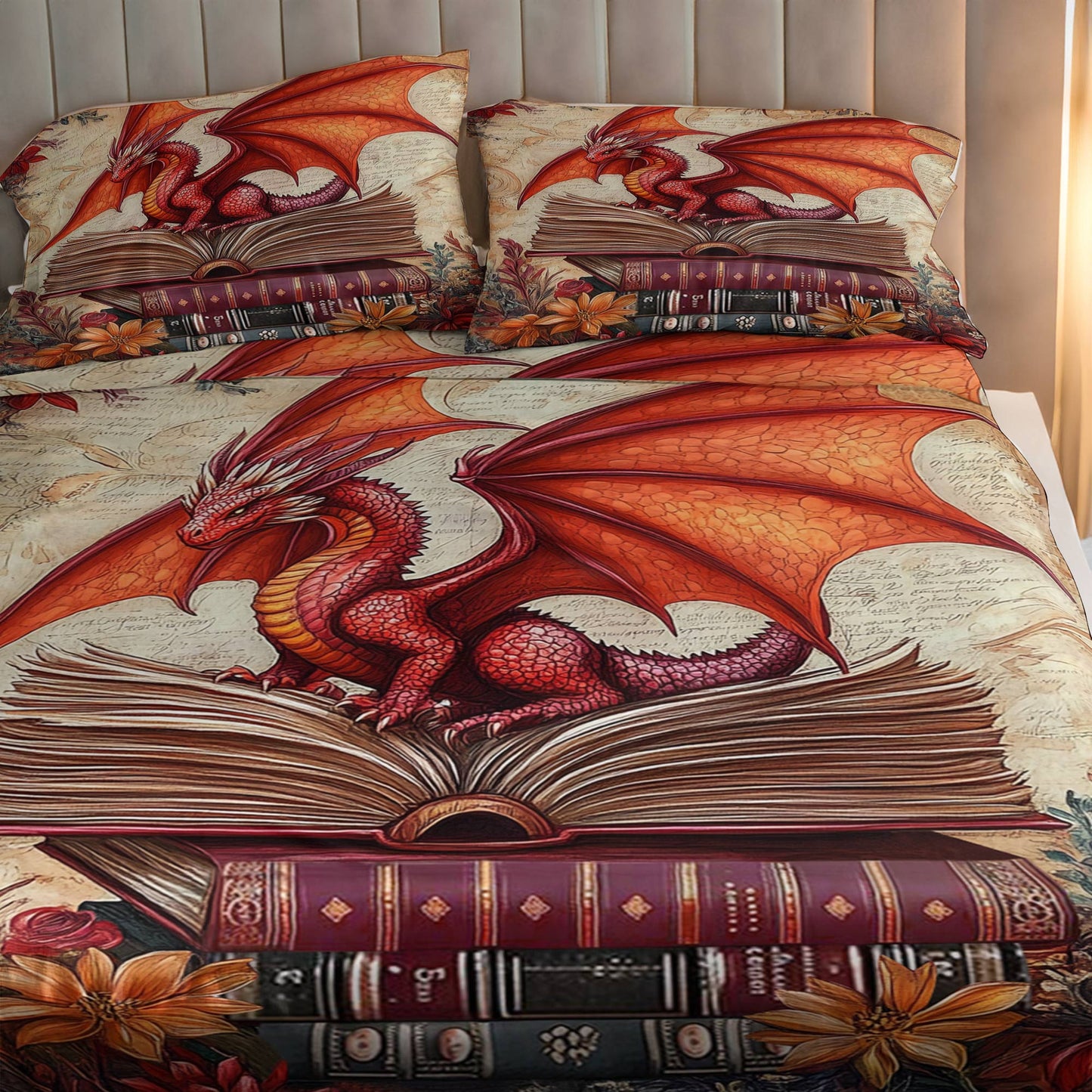 Shineful 4-Piece Bed Sheet Set Dragon Just One More Chapter