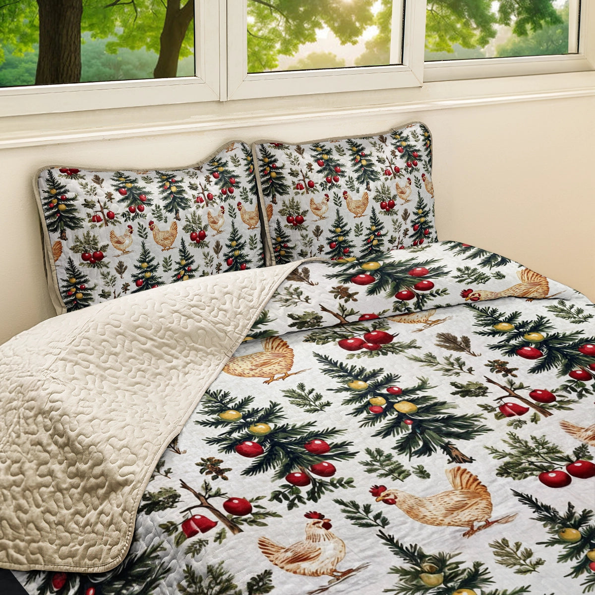 Shineful All Season Quilt 3-Piece Set Festive Rooster Dreams