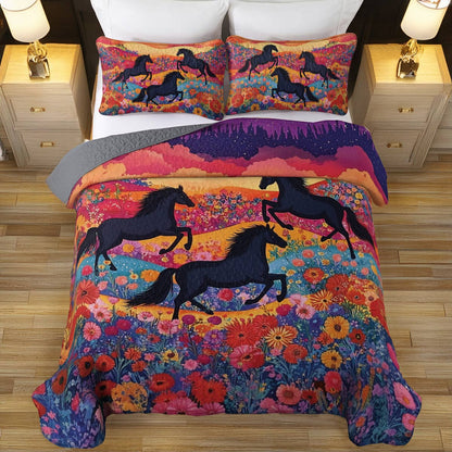 Shineful All Season Quilt 3-Piece Set Colorful Horses