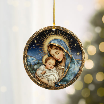 Glänzendes 2D-Ornament aus Acryl – Heilige Mutter mit Kind, Weihnachten 