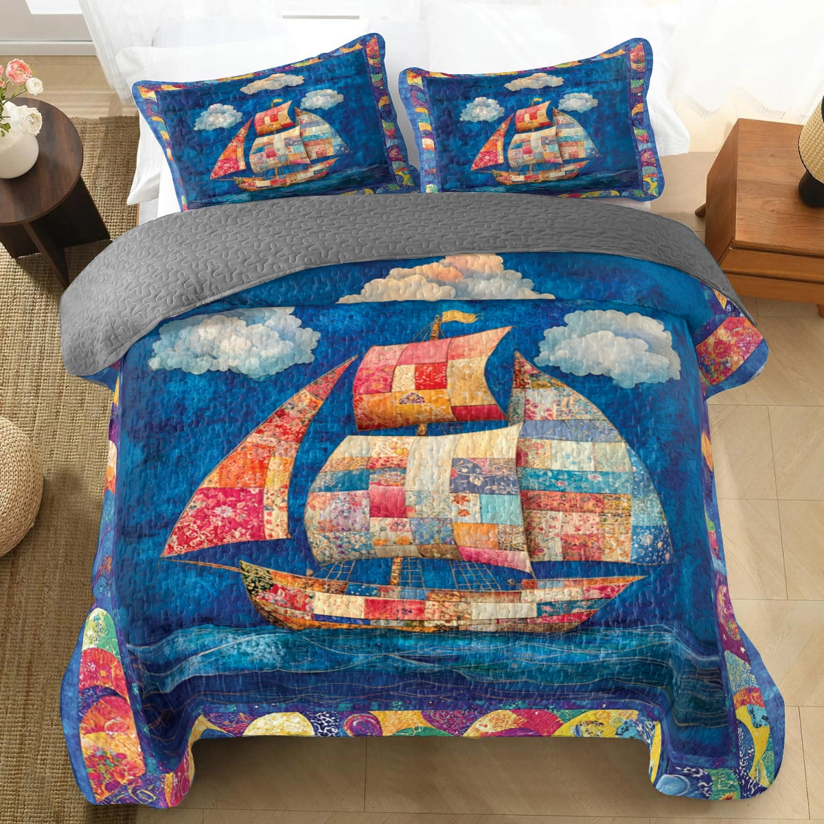 Shineful All Season Quilt 3-Piece Set - Patchwork Sailing Dream