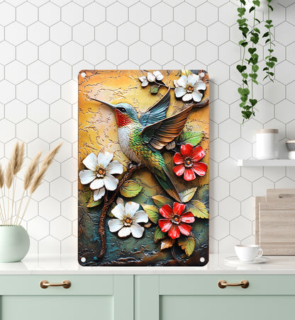 Shineful 2D Metal Sign Hummingbird With Flowers