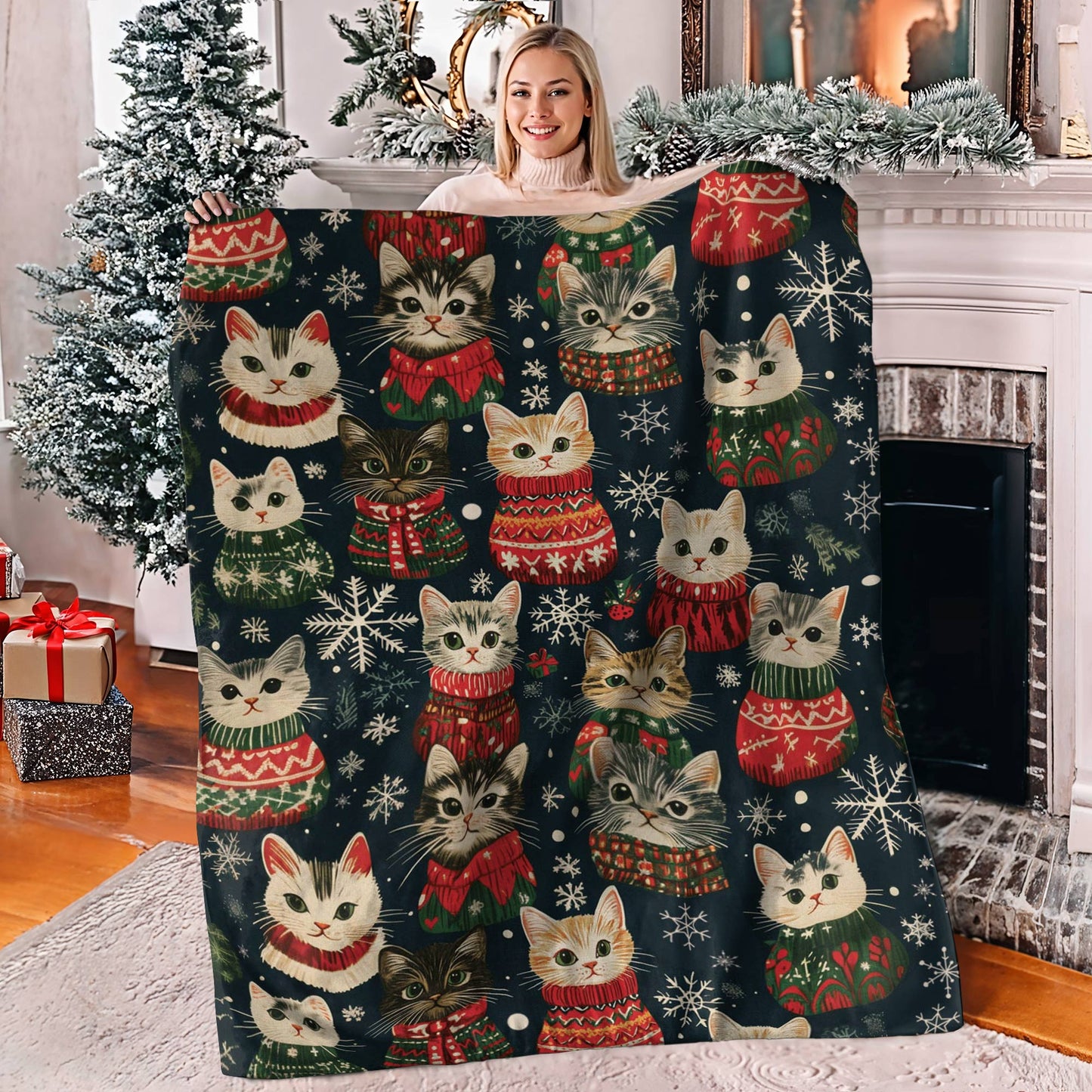 Shineful Fleece Blanket Meowy Catmas