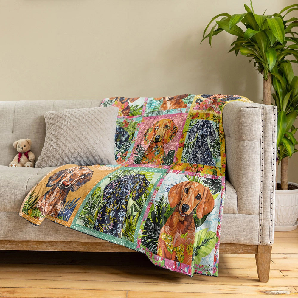 Shineful Fleece Blanket Dachshund Patchwork Collection