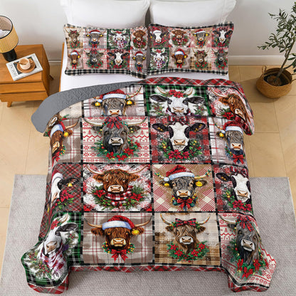 Shineful All Season Quilt 3-teiliges Set – Merry Cattle Christmas Quilt