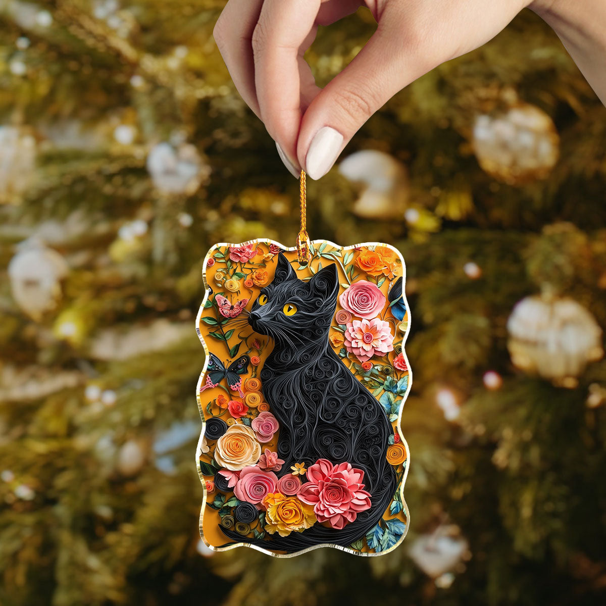 Shineful 2D Acrylic Ornament Black Cat Blooms