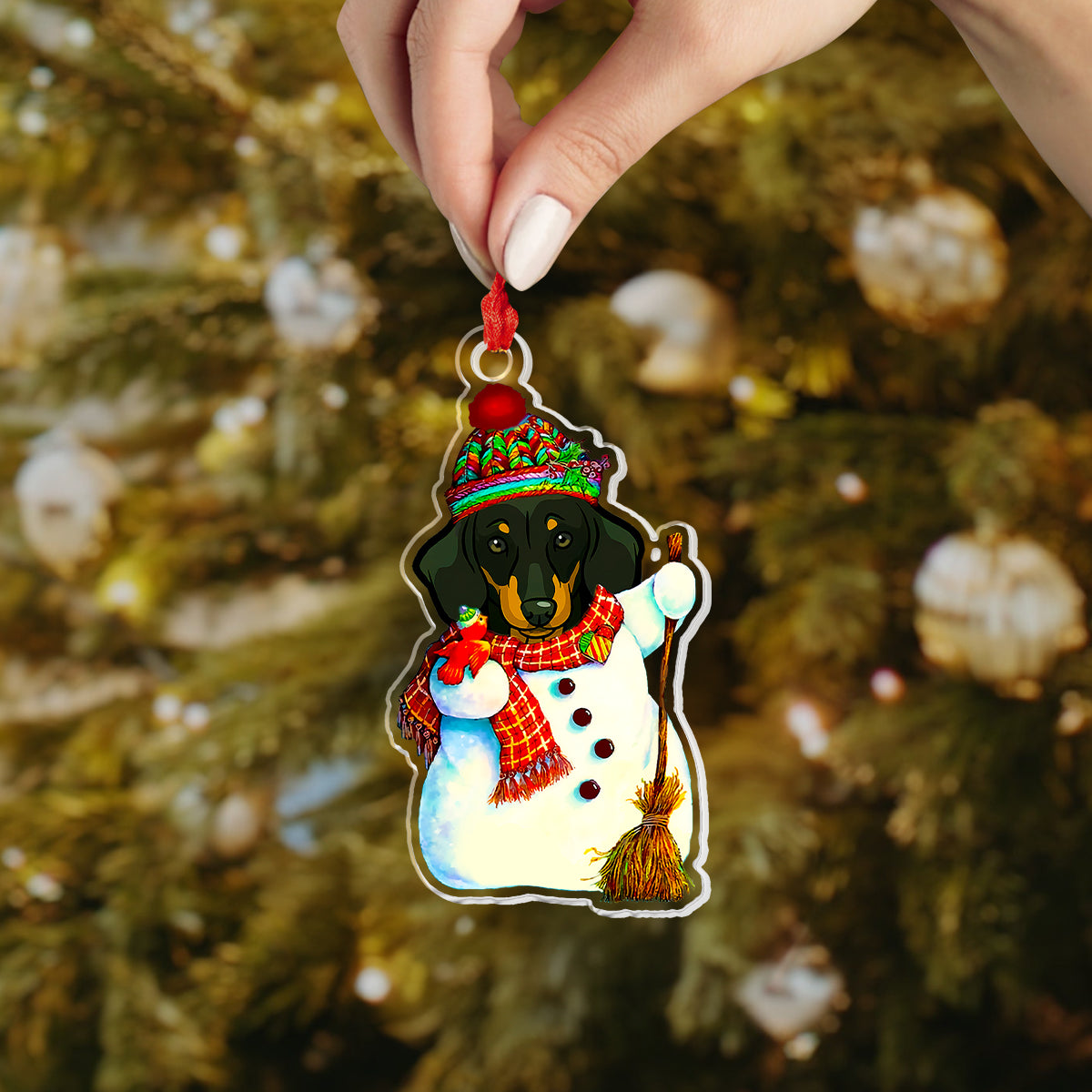 Shineful 2D Acrylic Ornament Cute Dachshund Snowman