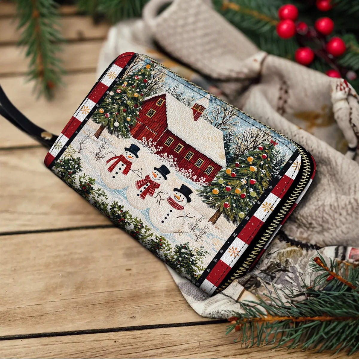 Shineful Leather Clutch Purse With Wristlet Strap Handle Country Christmas Charm