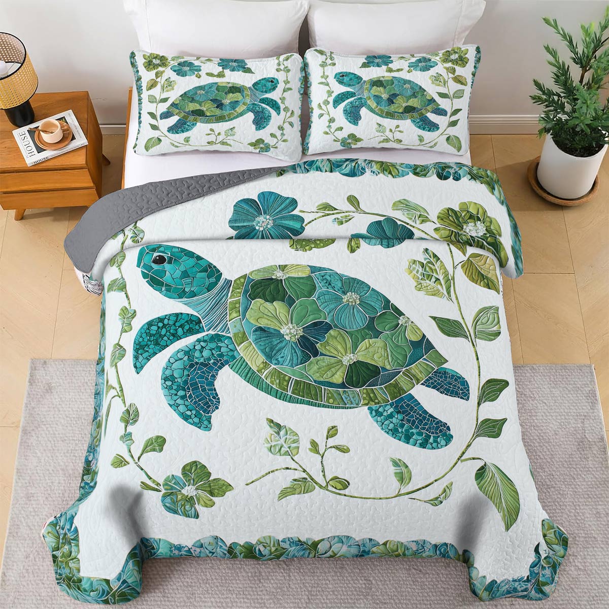 Shineful All Season Quilt 3-Piece Set - Turtle Blooms