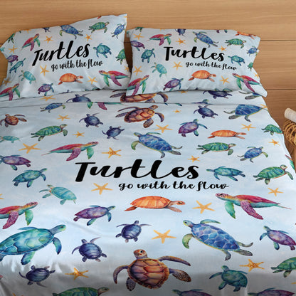 Shineful 4-Piece Bed Sheet Set - Sea Turtle Go With The Flow