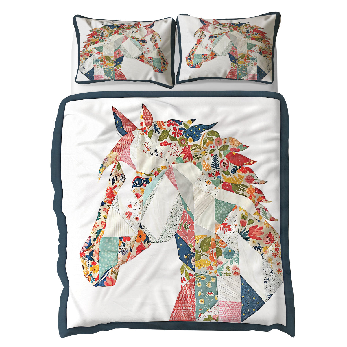 Shineful 3 Pieces Duvet Cover Set - Charming Floral Horse