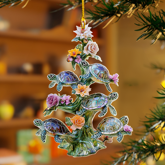 Glänzendes 2D-Ornament aus Acryl – Weihnachtsbaum mit Meeresschildkröte