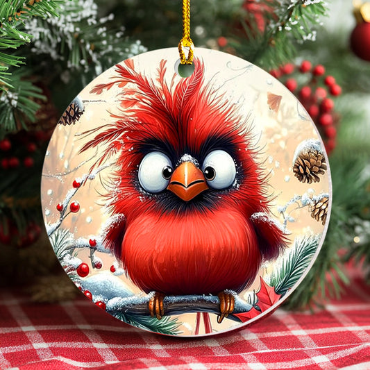 Shineful 2D Acrylic Ornament - Fluffy Festive Cardinal Cheer