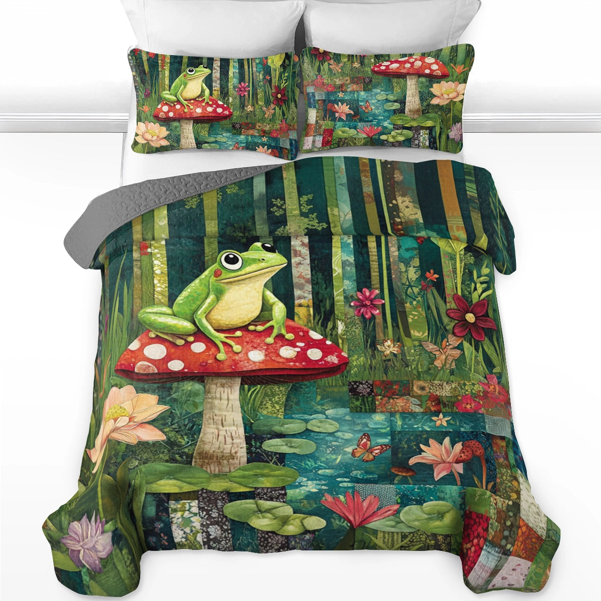 Shineful All Season Quilt 3-Piece Set Froggie's Forest